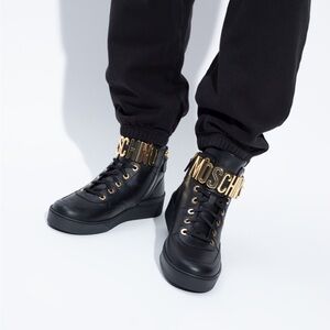 Moschino Logo Leather High Top Sneakers